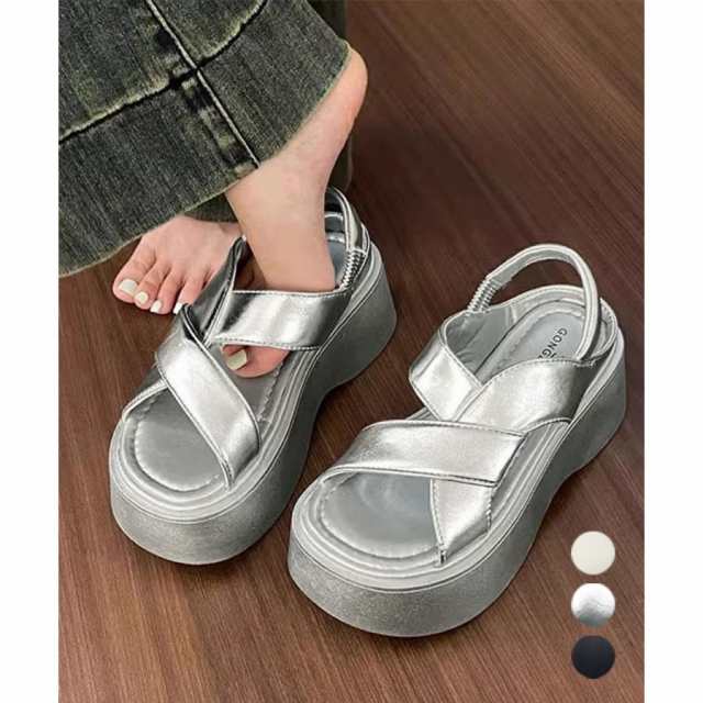 厚底サンダル クロスベルト レディース夏