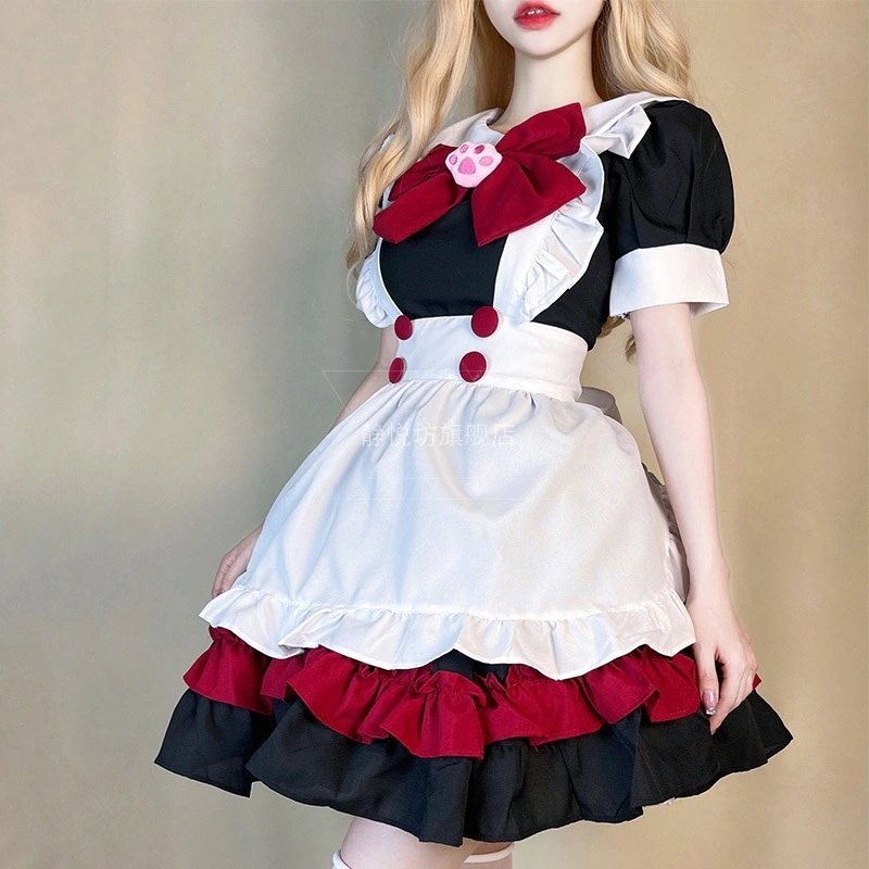 魔女ワンピース ハロウィン メイド服 可愛い ゴシック風ダークレッド系アカデミー風ロリータ 悪魔のハロウィン コスプレ 文化祭