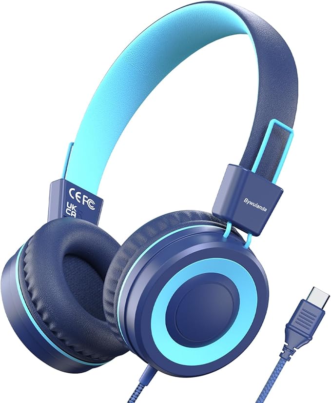 アップグレード USB Type C 子供用ヘッドフォン 学校用 94dB 安全な音量制限 HDステレオサウンド 折りたたみ式軽量オンイヤーヘッドフォン 男の子/女の子/学生/タブレット/旅行用