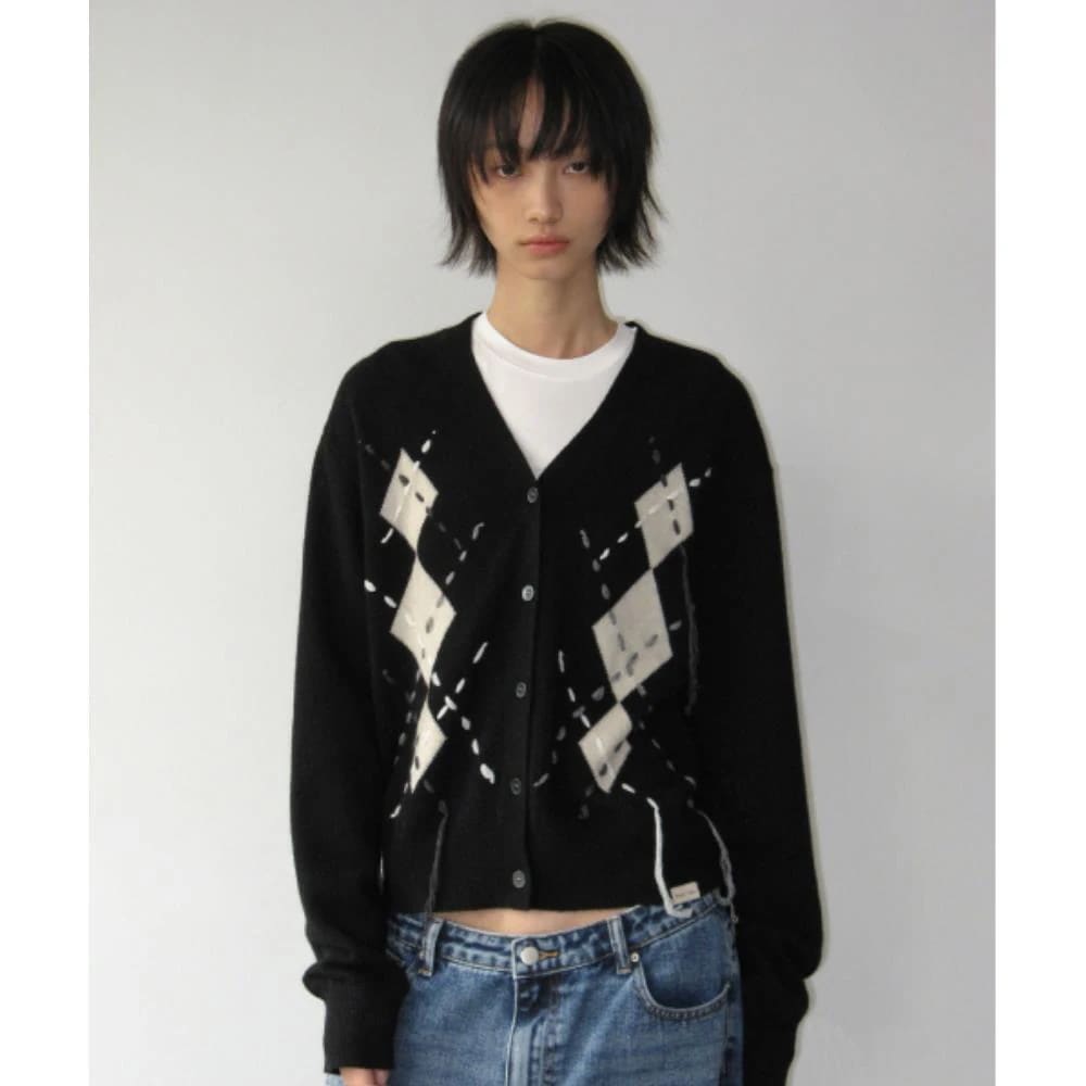 ROCKCAKE Argyle Stitch Knit Cardigan Black RC25KN02700B