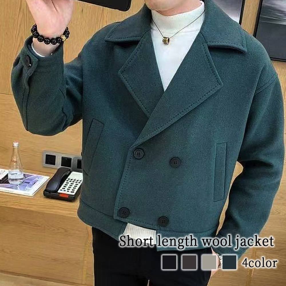 チェスターコート メンズ ショート丈ウールジャケット ハーフコート コート 大きいサイズ 黒 グレンチェック 青 ジャケット アウター ステンカラーコート トレンチコート 40代 グリーン 冬 ロング