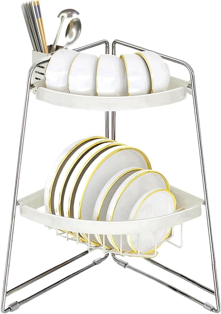 水切りラック 水切りかご 幅30 キッチン 食器乾燥 収納 三角 シンク上 ステンレス 台所 洗い物 食器置き(ホワイト, 30x50)