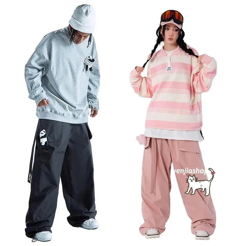 2026年新作【1-3日出荷】スノーボードウェア上下セットレディースメンズ防水20000mmパンダ付きスキーウェアスノボウェアスノーウェアトレーナーパーカーパンツ男女兼用韓国風防水防寒防雪保温防風通気