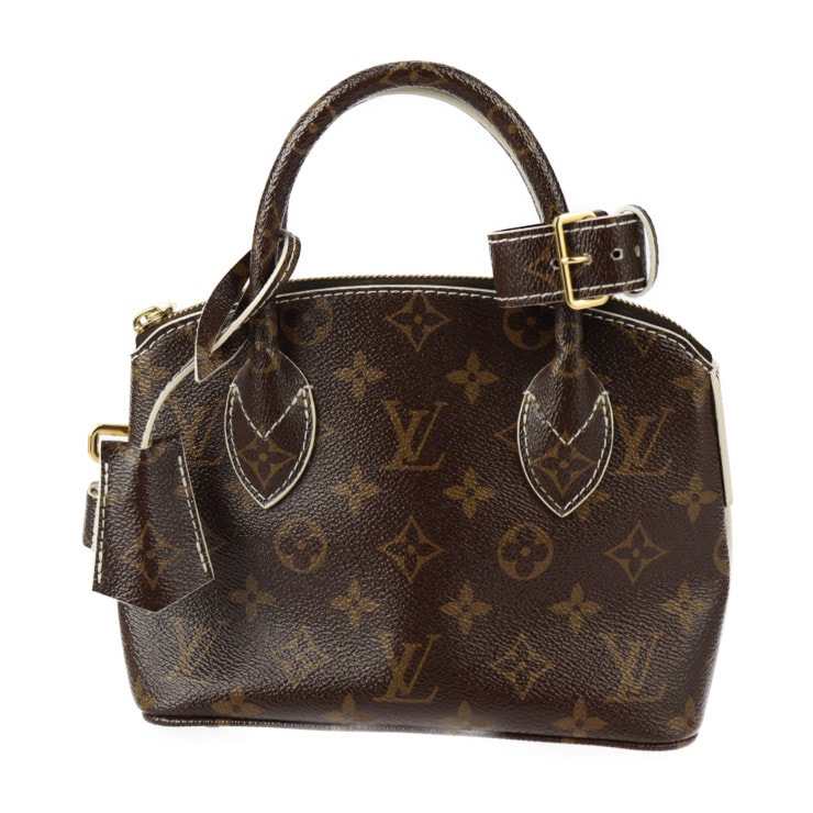 超美品 LOUIS VUITTON ルイ ヴィトン ハンドバッグ M40599 シャイニー モノグラム ロックイットBB モノグラム PVC レザー ブラウン アイボリー ゴールド金具 ミニバッグ ビ