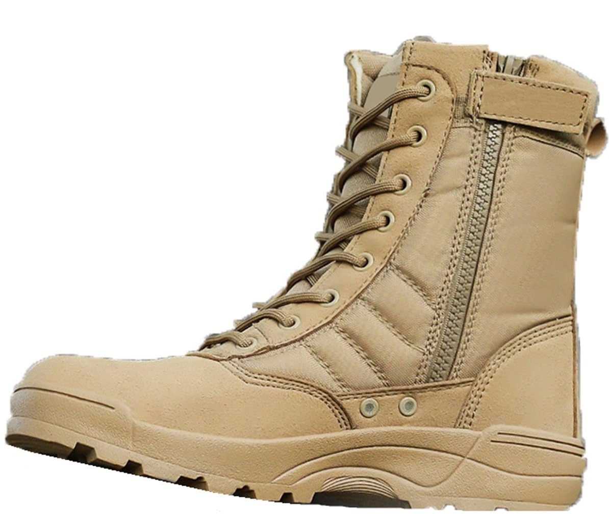 [Ｋ－ＪＯＹ] ミリタリーブーツ タクティカルブーツ 迷彩 ライダーブーツ 作業靴 シューズ サイドジッパー サバゲ (42 約26.0cm, TAN)