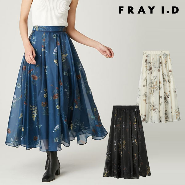 【即納】フレイアイディー FRAY I.D ボトムス 25秋冬 ボタニカルプリントシアータックスカート スカート ロング丈 花柄 fwfs254280