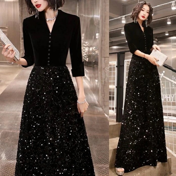 【急速出荷 2025年新作】パーティードレス ロング ロングドレス 韓国 黒 結婚式お呼ばれドレス 演奏会 ドレス ブラックドレス イブニングドレス ワンピース ロング丈 マキシ丈 20代 30代 4