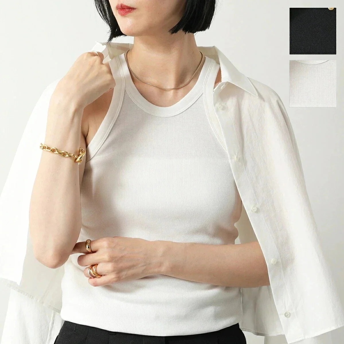 SPORTMAX スポーツマックス タンクトップ NASTIE レディース リブ コットンブレンド アメリカンスリーブ アメスリ ノースリーブ カラー2色