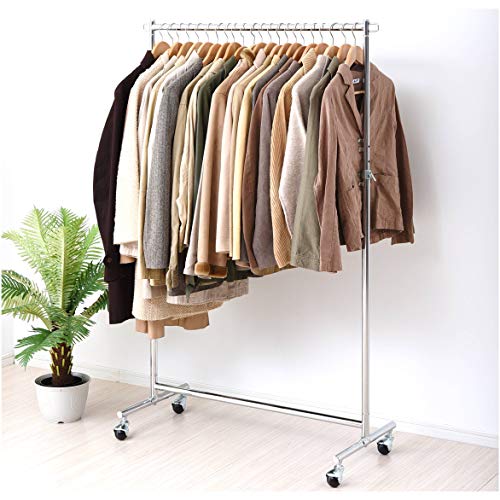 色：シルバー [山善] ハンガーラック 頑丈 耐荷重85kg シングル 高さ伸縮 キャスター付き 衣