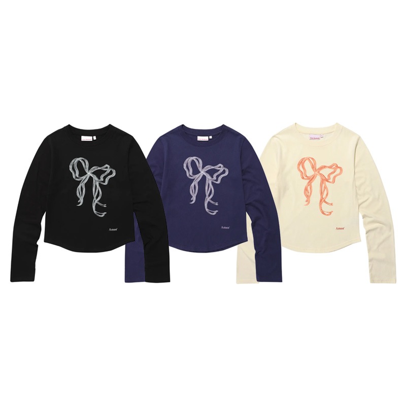 [IVE イソ 着用] RIBBON GRAPHIC LS TEE 韓国 アイドル 長袖 Tシャツ レディース メンズ 大きいサイズ ゆったり