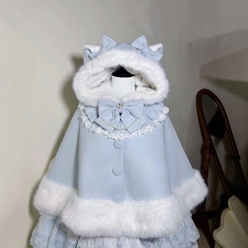 【猫マント】カスタム新冬ブルーロリータジャケットlolitaベルベットマントjskスカートマント