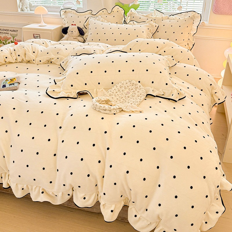 厚手ロータスレースミルクベルベット4枚組コーラルベルベットシーツキルトカバーフランネルキルトカバープラスベルベット寝具