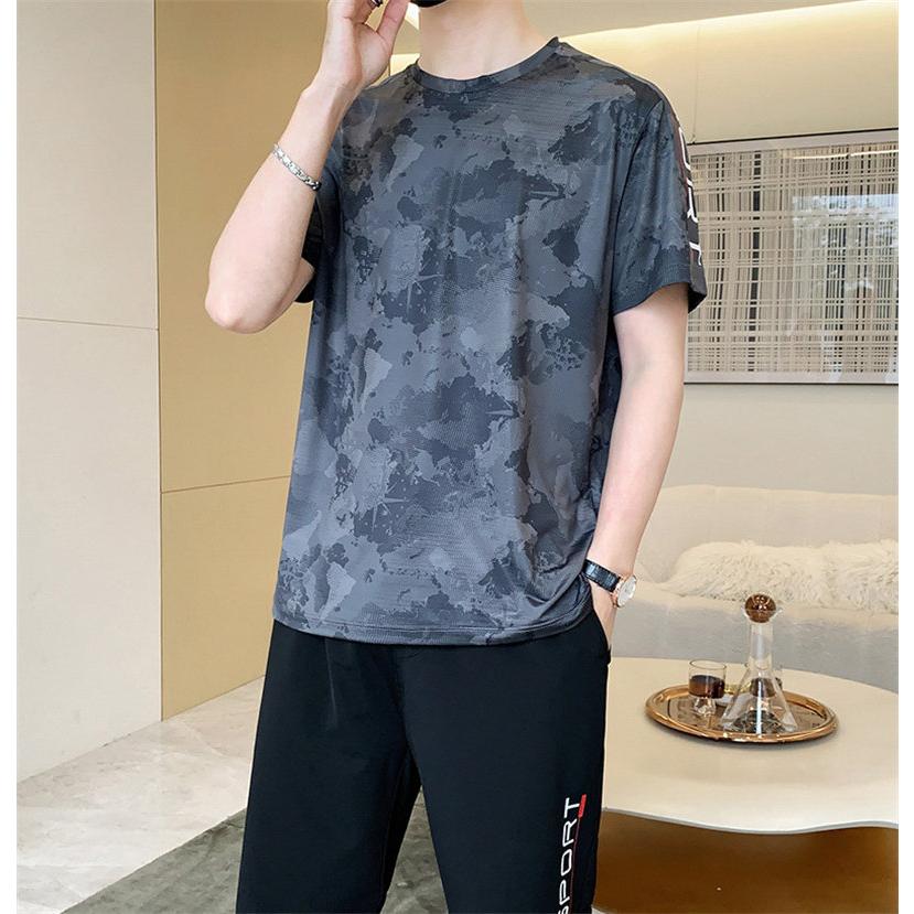 感涼しいパジャマ半袖Tシャツ迷彩柄短パントップス部屋着用リゾートスポーツ父のセットアップメンズウェア上下接触冷感涼しいパジャマ半袖Tシャツ迷彩柄短パントップス部屋着用リゾートスポーツ父の