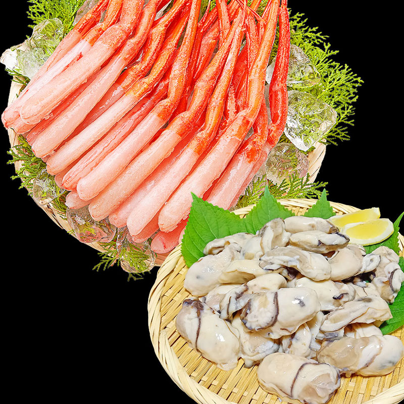 カニと牡蠣 カニポーション (500g) 牡蠣剝き身 (1kg) 合計1.5kg 北海道産 刺身用 紅ズワイガニポーション 南蛮付き ＆ 広島県産 特大2L 牡蠣 剝き身 海鮮スペシャルセット