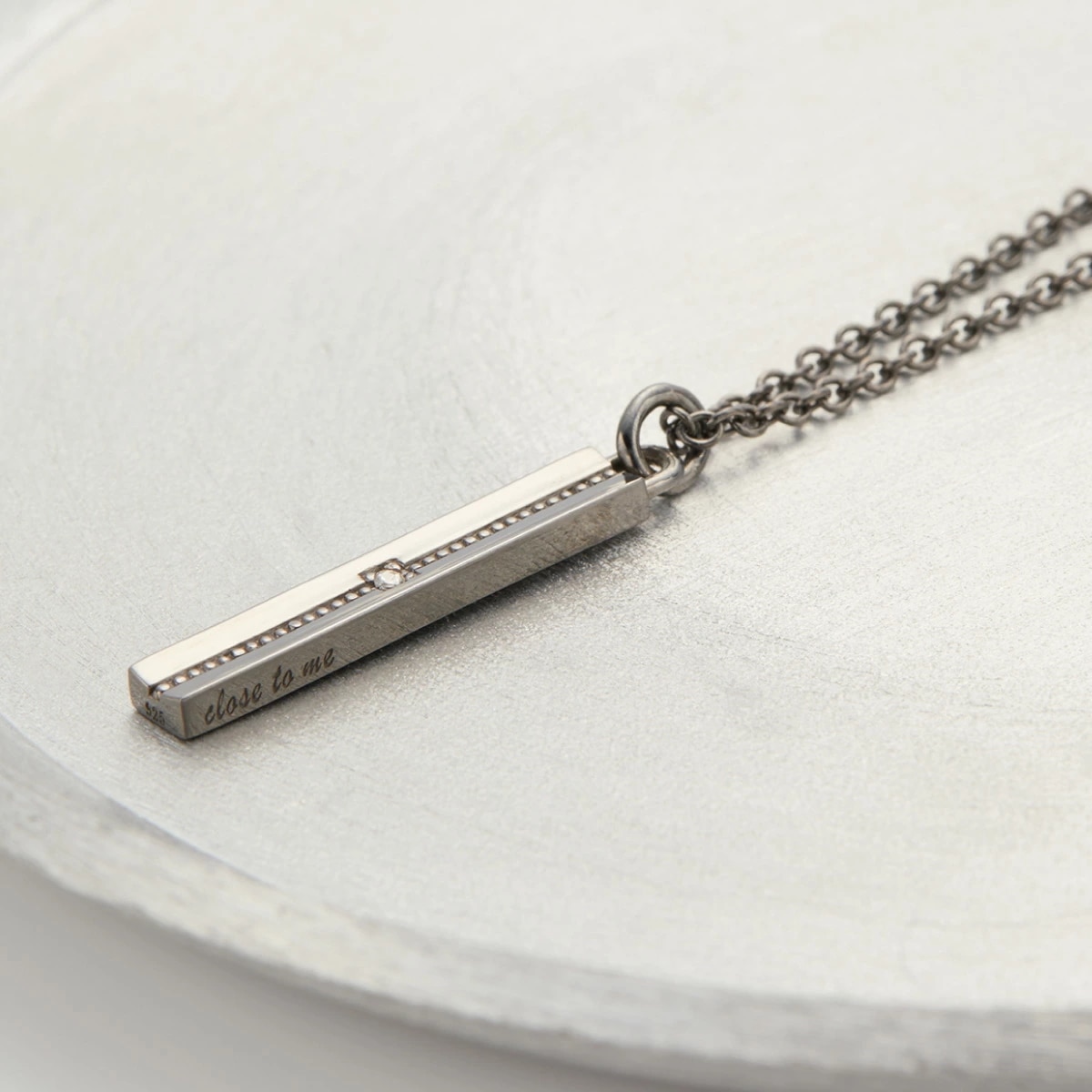 ネックレス メンズ シルバー925 天然石 ダイヤモンド close to me 刻印 バー 細身