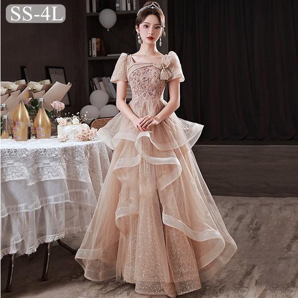 ドレス 大人 ピアノ発表会 ドレス 演奏会 結婚式 袖付き フェミニン 大きいサイズ パーティードレス ロングドレス