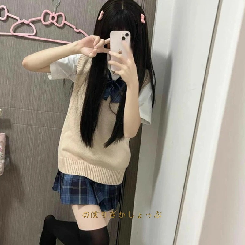 夏用 スクールベスト 薄い 涼しい ニットベスト 制服 無地 Vネック レディース 定番 スクール ベスト 高校生 中学生 女子高生