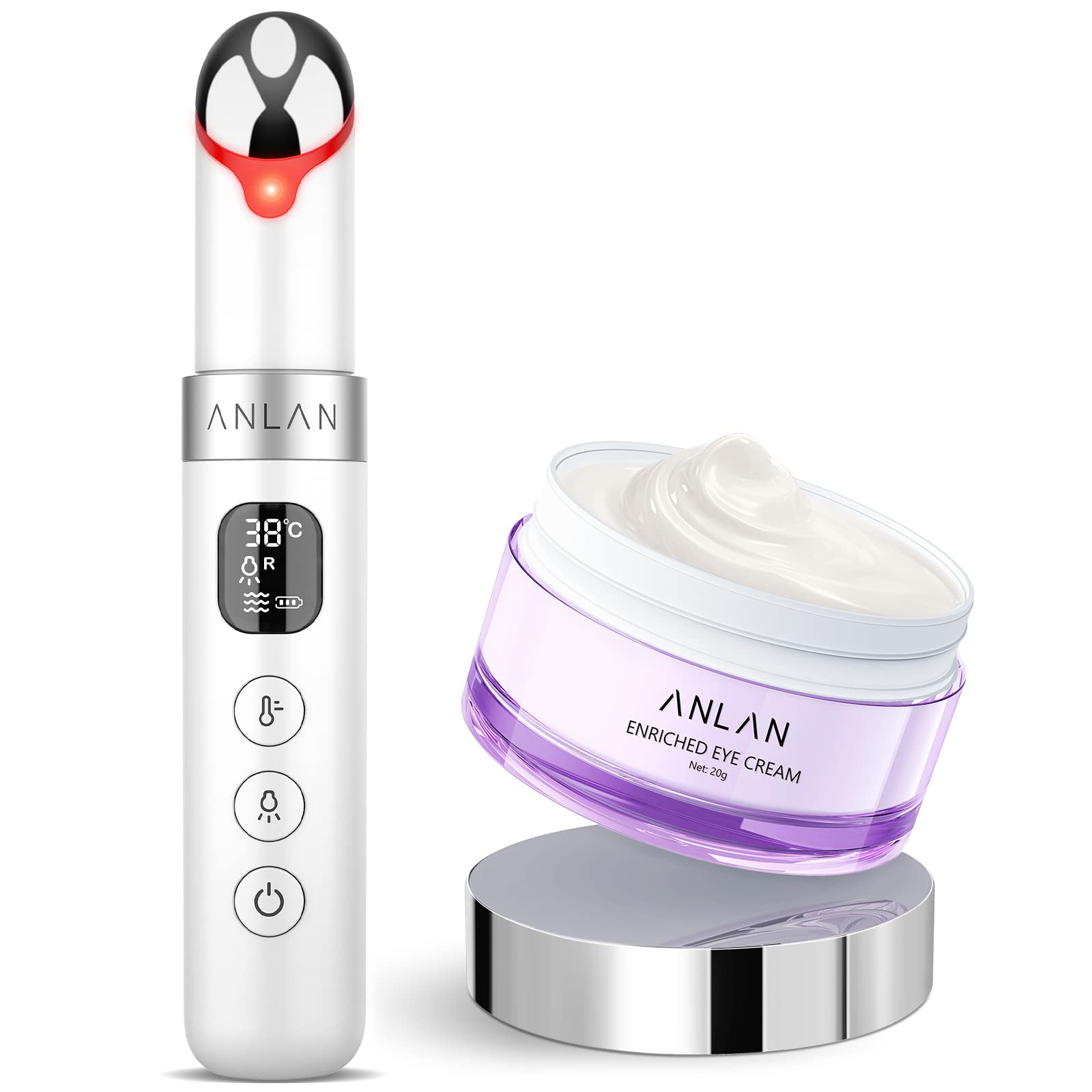 ANLAN 目元ケア 美顔器 温熱ケア 3種類光エステ LCDディスプレイ 温度調節可能 目元エステ 口元ケア 目元美顔器 日本製アイクリーム 20g