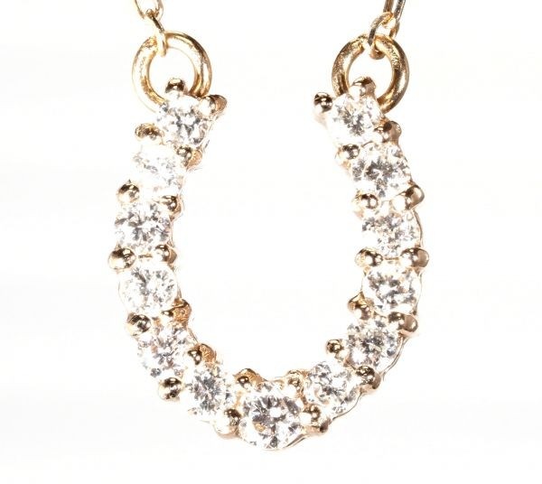 憧れの最高級天然 ダイヤモンド ネックレス 馬蹄 K18 国内生産品ダイヤ使用18金 (刻印有