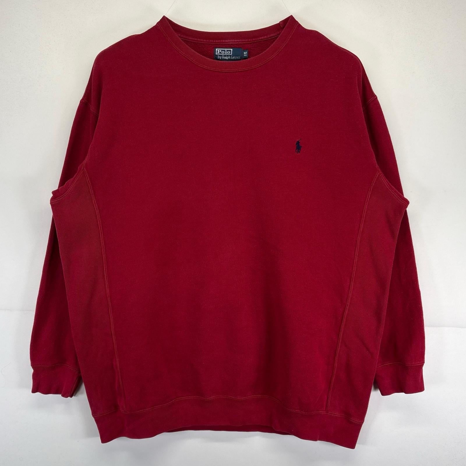 古着 ポロバイラルフローレン Polo by Ralph Lauren スウェット 大きいサイズ トレーナー クルーネック ワンポイントロゴ XLT レッド メンズ