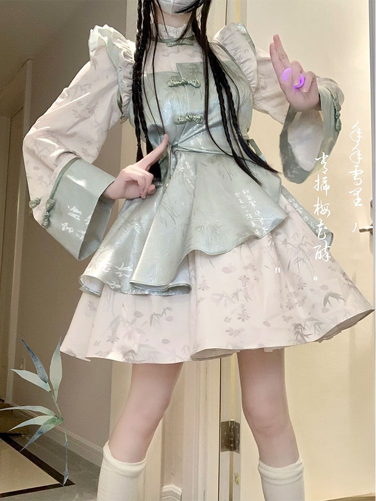 【竹杳】改良チャイナドレスロリータ少女漢服OPワンピース 茶会 洋装 仮装 大人 文化祭 復活祭