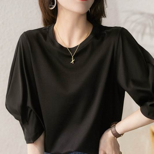 レディース トップス カットソー プルオーバー ミディアム丈 7分袖 ボリューム袖 ラウンドネック かわいい 大人可愛い きれいめ シンプル カジュアル 上品 おしゃれ かっこいい レトロ こなれ感 6,190円