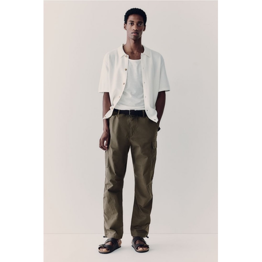 H&M レギュラーフィットリップストップカーゴパンツカーキグリーン