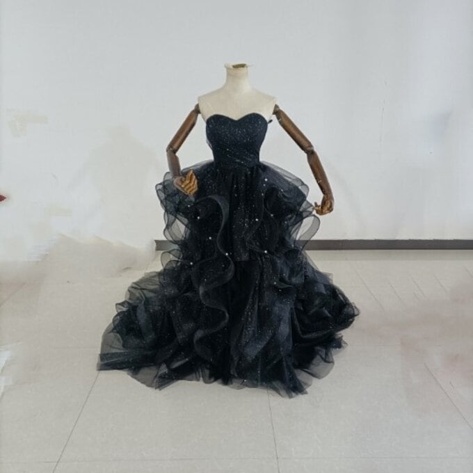 カラードレス ブラック 上質オーガンジー パール フィッシュテール 結婚式/披露宴 オーダーメイド