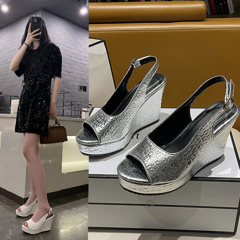 サンダル サンダル 女性 2025 ファッション 厚底 スロープヒール 魚の口の靴