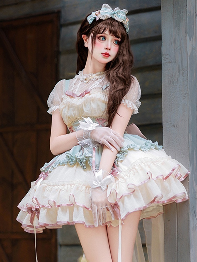 ロリータレディースデイリープリンセスドレスキュートスイートドレス犬ショートJSKバレエスタイルサスペンダースカート