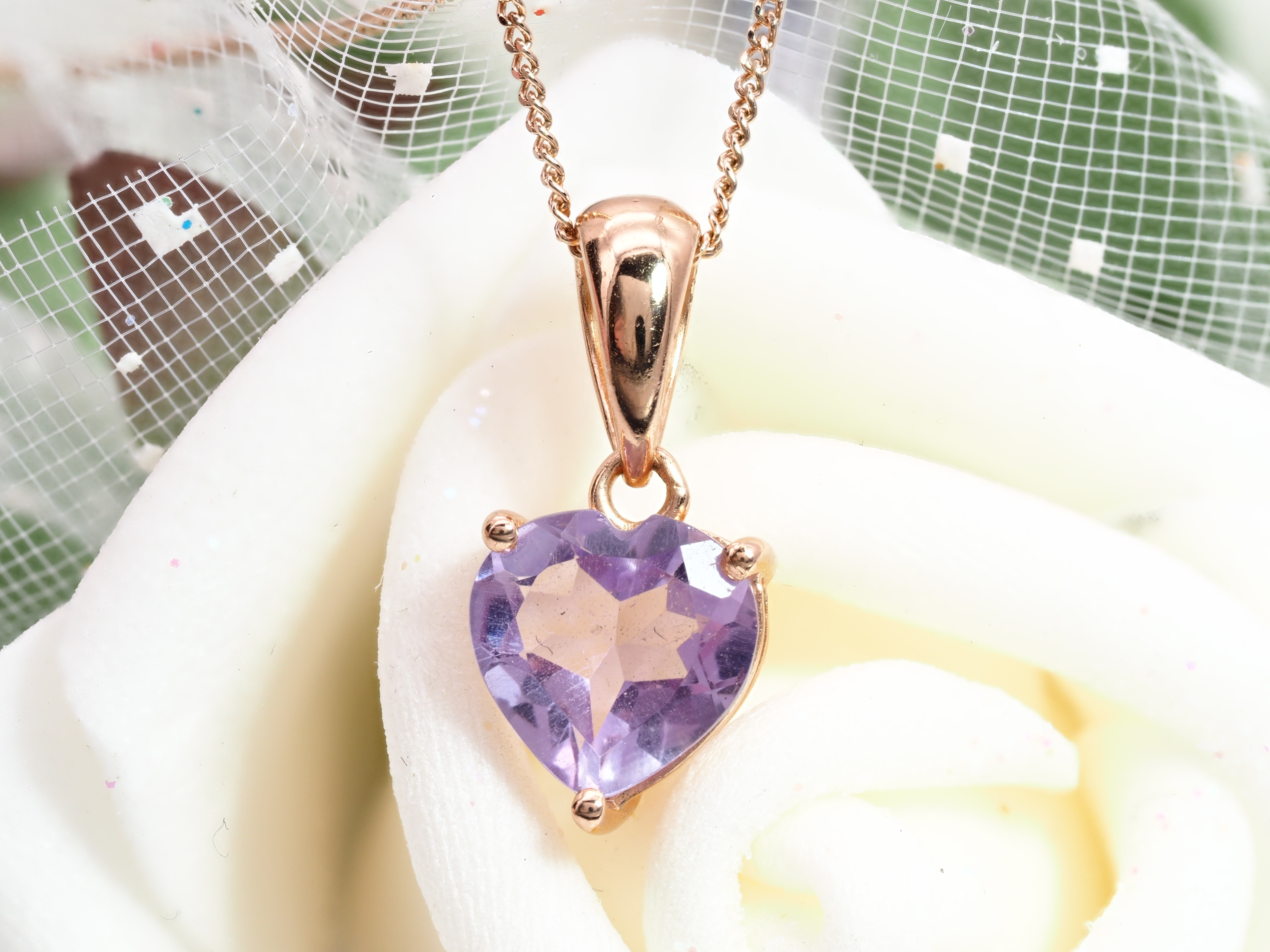 数量限定！ 天然 アメジスト ネックレス ハート 18K PG 大粒 上品 華奢 ジュエリー ペンダント 誕生日 バレンタイン