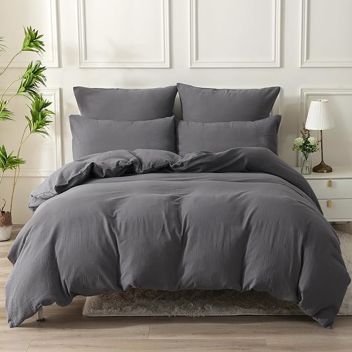 赤ちゃん向けグレードのコットン二重ガーゼ 布団カバー 3点セット ダブル 枕カバー2枚 + 掛け布団カバー1枚 グレー・ダブル(グレー, 「3点セット」ダブル) 6,535円