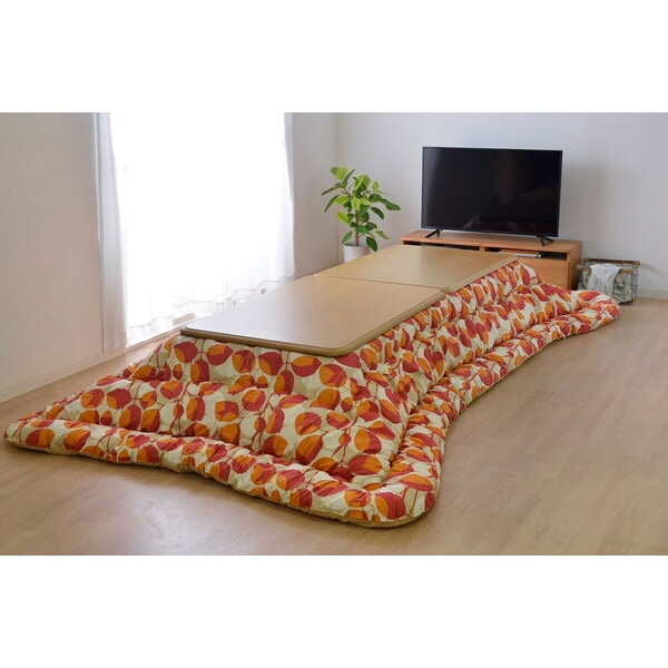1160850242803 こたつ布団 長方形大 国産 リーフ柄 掛け単品 レッド 約205×385cm メーカー直送