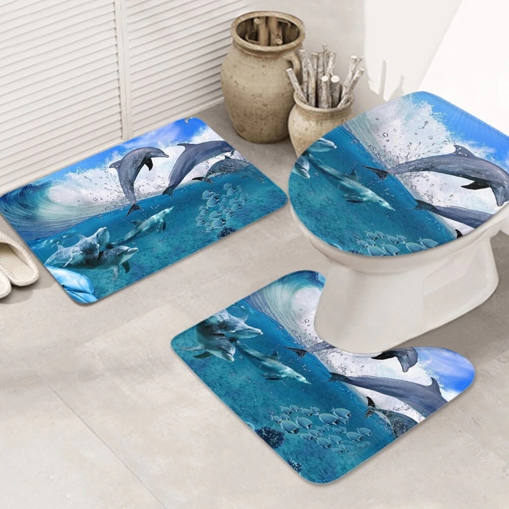 3ピースバスラグセット 珊瑚海-Dolpinsm お手入れが簡単 ノンスリップ 耐久性