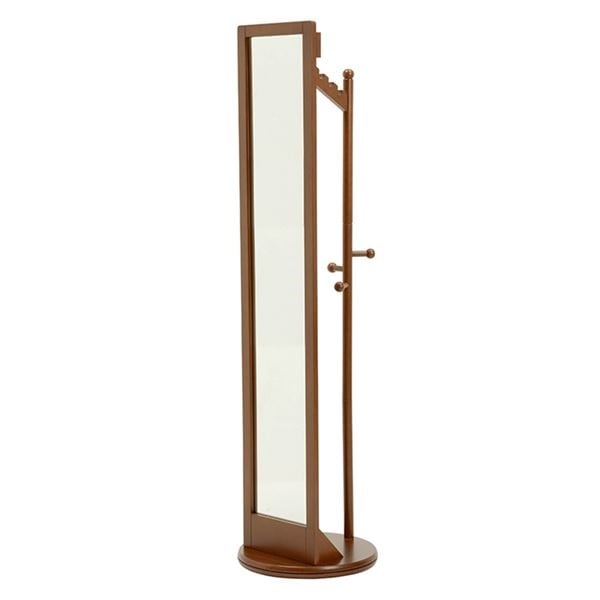 回転式ミラー/全身姿見鏡 [ブラウン] 木製 幅φ45cmx高さ170cm ハンガーラック付き