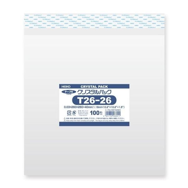 （まとめ買い）シモジマ HEIKO OPP袋 クリスタルパック T26-26 （テープ付き） 100枚 幅260x高260+40mm 006742900 [x3セット]