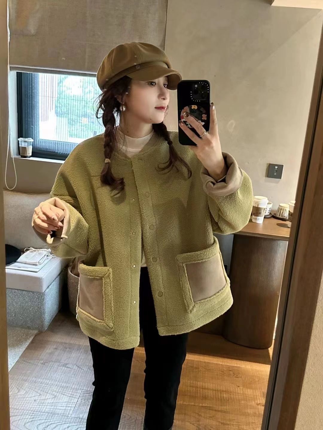 韓国風デザインラムウールコート女性秋冬新作ゆったり痩身老化防止ファーワンピーストップ30%制限