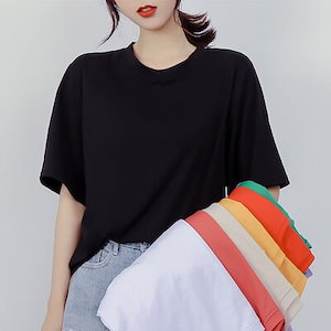 2021年夏の新作 ソリッドカラー 白い 半袖 Tシャツ 丸首 韓国ファッション 五