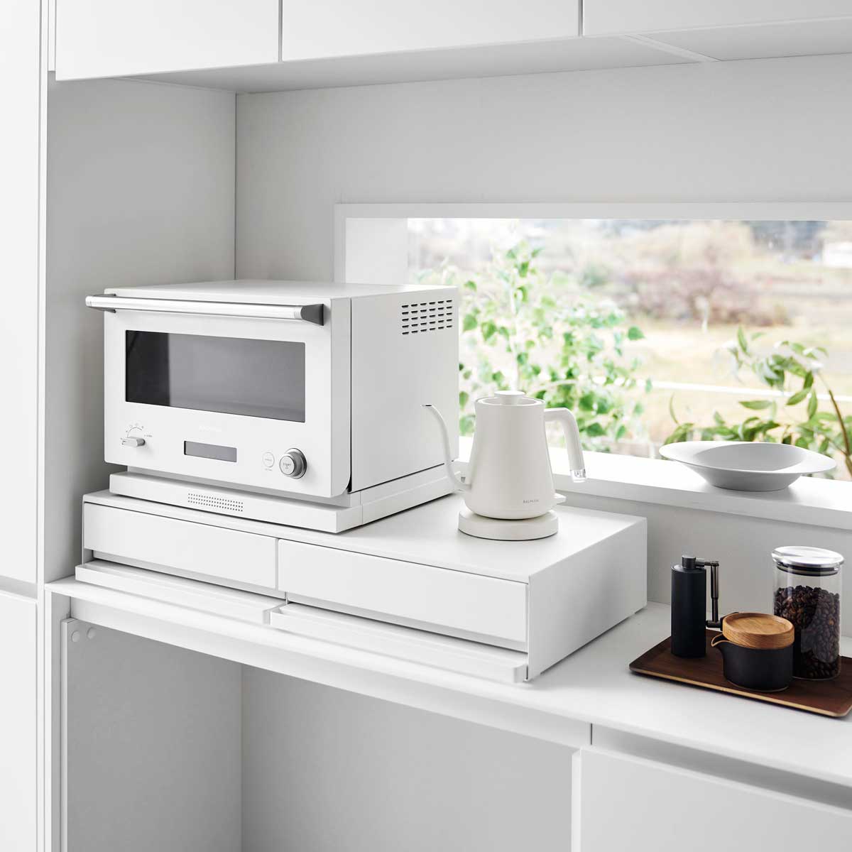 キッチン家電下ラック 山崎実業 tower タワー ツーウェイキッチン家電下引き出し&スライドテーブル W80 ホワイト