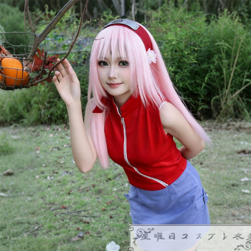17歳 春野サクラ コスプレ衣装 コスチューム 額当て付き 在庫品