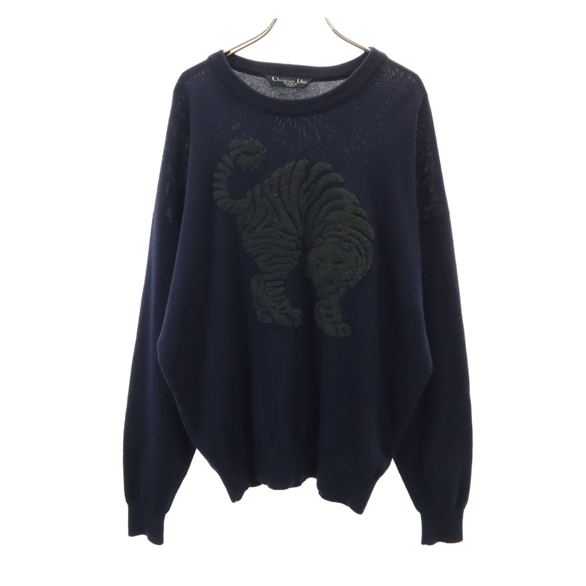 Christian Dior MONSIEUR SPORTS クリスチャンディオール ムッシュ スポーツ 90s オールド タイガー 長袖 セーター LL ネイビー ニット メンズ 古着