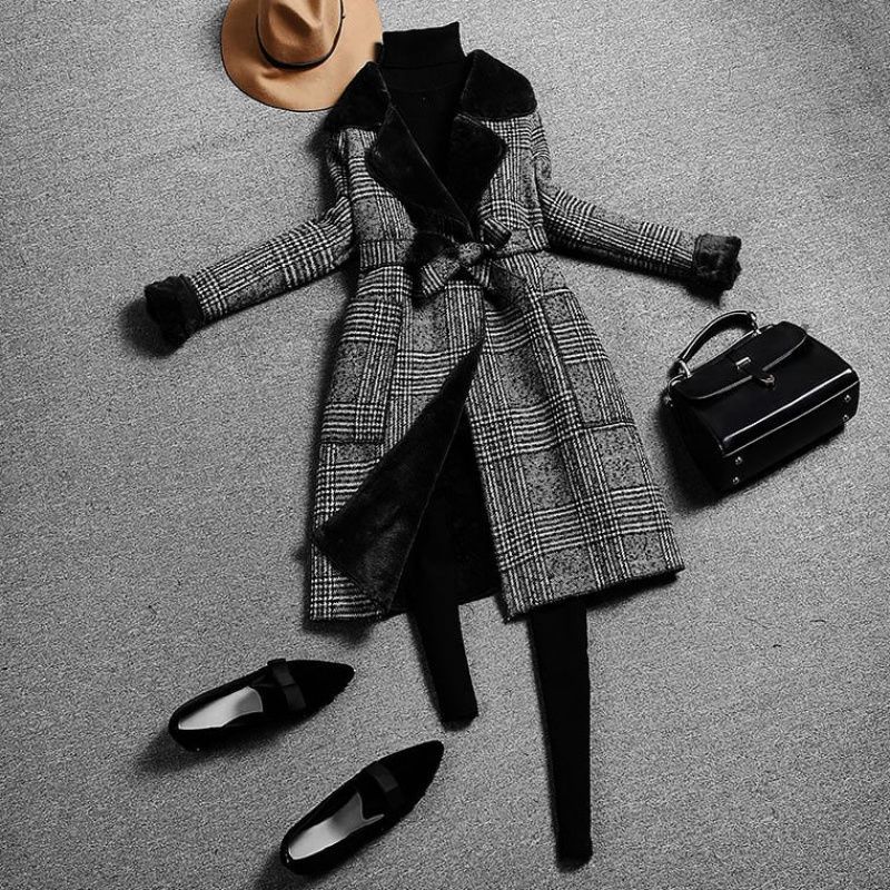 の入荷チェスターコートレディースコートアウターファー付き裏ボアチェック通勤ロングコートおしゃれ暖かい冬物ジャケットフェイクファー女性防寒