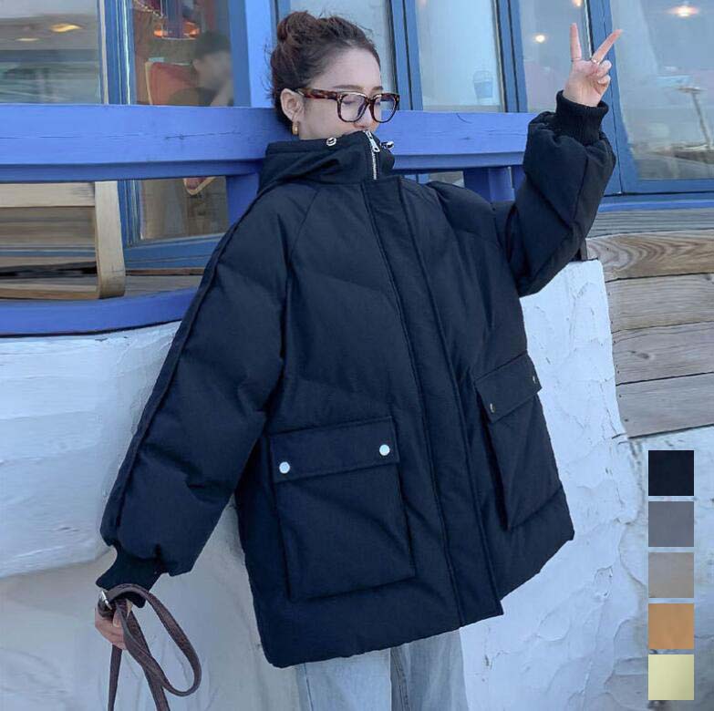 【送料無料】韓国風 レディース ショートコート 中綿コート 可愛い 暖かい ダウンコート フード付き 綿 秋 冬 アウター ブルゾン ゆったり ダウンジャケット 無地 カジュアル コート 女性用 ダウ