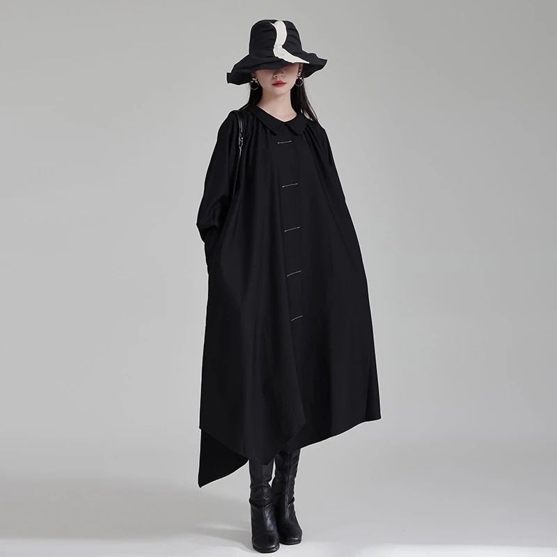 【J.Fashion】 チャイナ風 マント式 体型カバー ワンピース ドッキング 秋冬 ロングワンピース 関連商品は店で購入可能 メガ割30%までに制限