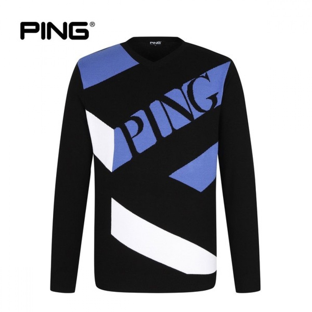 [ping] メンズロゴカラー Vネック長袖ニット