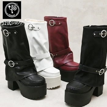 ヨースケ公式キズ補修液付 厚底ブーツ カバーブーツ シャークブーツ レディース 約10cm 厚底ヒール 靴