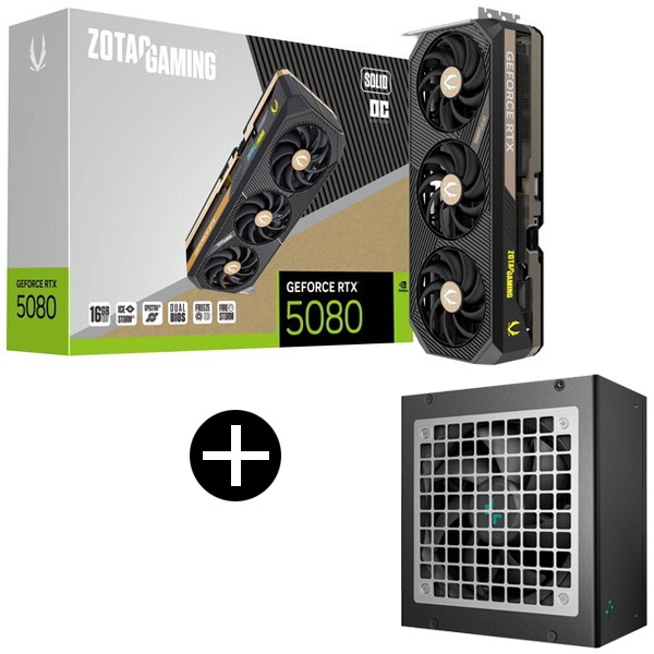 RTX5080SOLIDOC16G/ZT-B50800J-10P ブラック グラフィックボード + DEEPCOOL R-PXD00P-FC0B-JP 電源ユニット セット