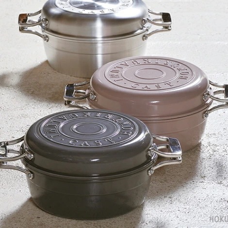 北陸アルミ ハモン HAMON 琺瑯鍋 青墨 薄桜 /日本製 国産品 両手鍋 ガス火専用 無水鍋 無水調理 ウォーターシール 1台8役 セラミックコーティング アルミ 鋳物 省エネ 軽