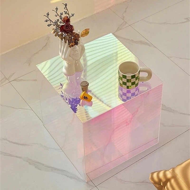 玉虫色のスクエアアクリルコーヒーテーブルガラスミラーサイドテーブルベッドサイドテーブル装飾的なコーヒーテーブル/ホームデコレーションディスプレイテーブル