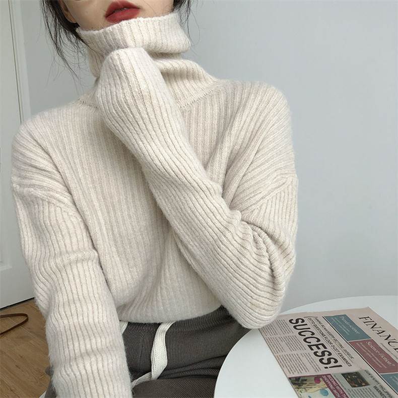 トップス レディース タートルネックセーター リブニット プルオーバー ドロップショルダー 長袖